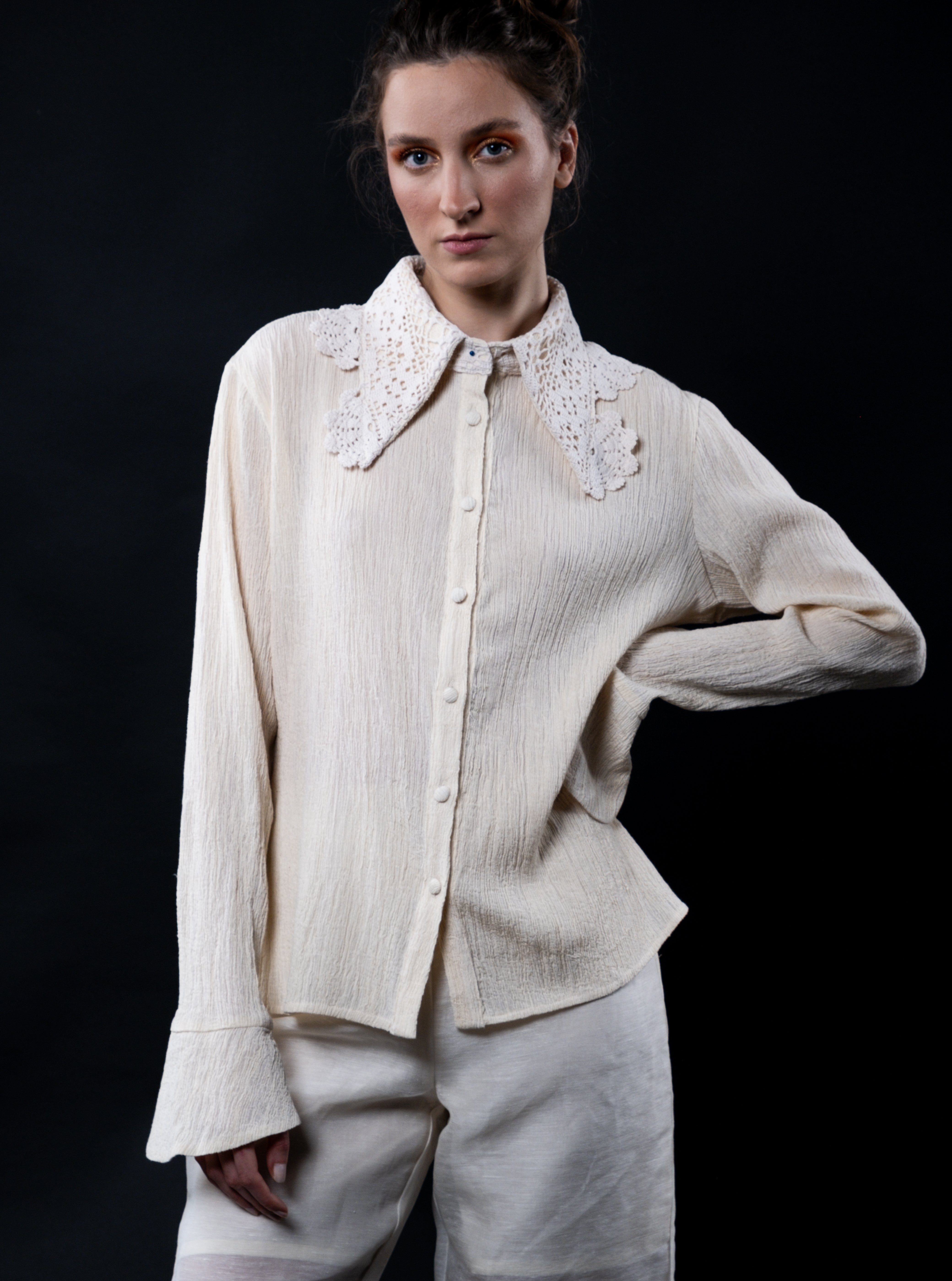Upcycle Lace Collar Shirt